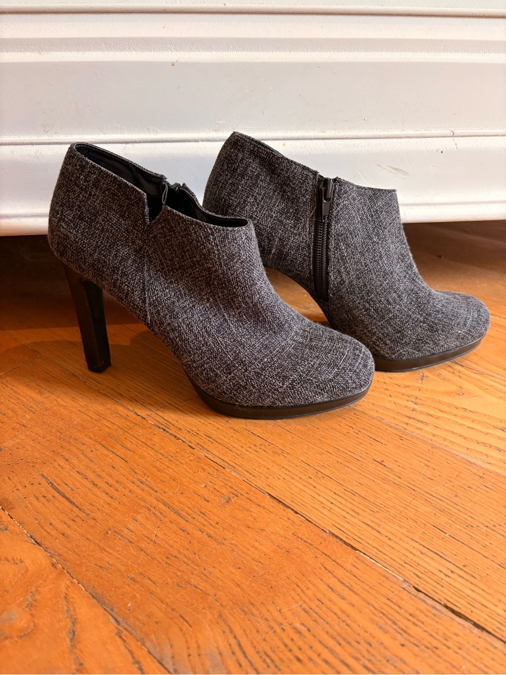 Women’s Grey Tweed High Heel Ankle Booties